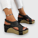 Mia – Vintage Plateau-Sandalen – Schwarz