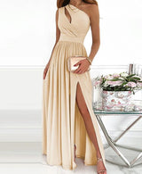 One‑Shoulder Abendkleid Maxi mit Schlitz - Satin‑Look Eleganz – Aprikose