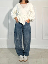 Vida | Statement-Jeans mit funkelnden Diamanten – Dunkelblau