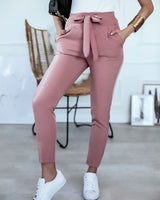 Damen Krawattengürtel Schlank Stoffhose – Rosa