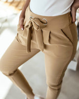 Damen Krawattengürtel Schlank Stoffhose – Khaki