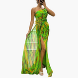 Vibrantes Maxi-Kleid für Frauen - Farbenfrohes Design – Grün