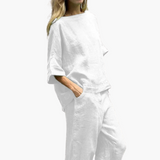 Zweiteiler Set Damen - Crop Top & Cropped Hose für den Sommer – Weiß