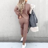 Damen Zweiteiler Set | Freizeitanzug mit Pullover und Hose – Aprikose