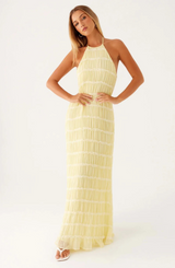 Caroline | Texturiertes Halterneck-Maxikleid – Gelb