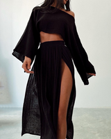 Kasandra - Elegantes Leinen-Outfit-Set für Damen – Schwarz