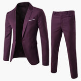 Herren Sommer Anzug Zweiteiler mit Revers und Flatfront Hose – Dunkles Lila