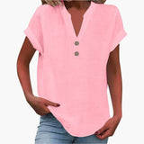 Damen Kurzarmshirt mit V-Ausschnitt und lockerer Passform – Hellrosa