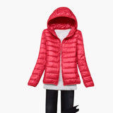 Ultraleichte Daunenjacke mit Kapuze für Damen – Rot
