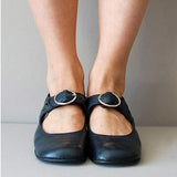 Fiona - Orthopädische Vintage-Schuhe mit runder Spitze – Marineblau