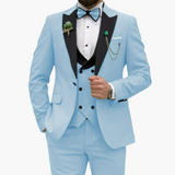 Herren Anzug dreiteilig mit Slim Fit und Kontrastrevers – Hellblau