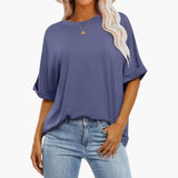 Damen Oversize T-Shirt mit Rundhalsausschnitt und kurzen Ärmeln – Blau
