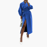 Langer Trenchcoat mit Revers für Damen – Blau