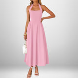 Joanna - Stilvolles Neckholder-Midikleid – Rosa