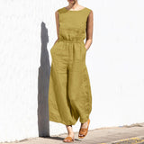 Gerader Jumpsuit mit Falten am Revers ohne Gürtel - Nora – Gelb