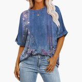 Damen Oversize T-Shirt mit Rundhals und kurzen Ärmeln – Blau