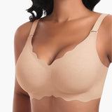 Nahtloser Damen BH ohne Bügel mit verstellbaren Trägern – Beige-doppel Vorderwelle