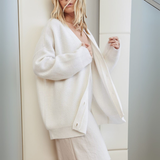 Strickjacke Damen Oversize Gerippt | Locker Lang – Weiß