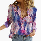 Kunstvoll bedruckte V-Ausschnitt Bluse - Damen Freizeitlook – Lila