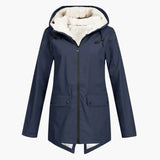 Wasserabweisender Trenchcoat mit Kapuze für Damen – Marineblau