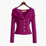 Kenny – Gerippter Knopf-Cardigan – Violett
