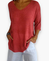 Damen Bequemes V-Ausschnitt Top | Vielseitig und Stilvoll – Rot