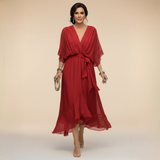 Marta | Damen Chiffonkleid V-Ausschnitt – Fließendes Chiffon Kleid – Rot