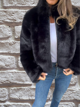 Sophie | Warme Jacke mit Faux Fur Kragen – Schwarz