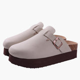 Geschlossene Clogs - Damen Komfort mit Riemen und Fußbett – Beige