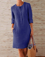 Merina - Elegante Knöpfe Schlichtes Kleid – Dunkelblau
