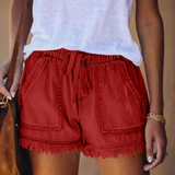 Tabitha - Stilvolle Hochtaillierte Denim-Shorts für trendbewusste Frauen – Rot