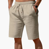 Herren Leinen Sommer Shorts mit Kordelzug und Taschen – Beige
