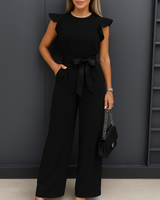 Damen Eleganter Jumpsuit mit Gürtel | Weites Bein – Schwarz