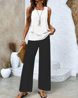 Damen Sommer Set Zweiteiler | Ärmelloses Top & Gerade Hose – Schwarz
