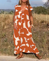 Sarinya - Bedrucktes Kleid Mit V-Ausschnitt – Orange