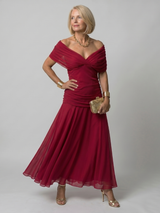 Calen | Off-Shoulder Midi-Kleid – Rot