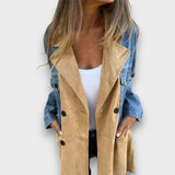Ariana – Mantel aus Denim &amp; Veloursleder-Optik – Beige