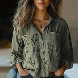 Amelia | Boho-Muster Quasten-Bindung Bluse – Grün