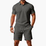 Leichtes Sommer Polo Set Herren - Kurzarmshirt & passende Shorts – Dunkelgrau