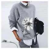 Damen Blumen Lässiger Pullover | Warme – Grau