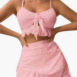 Bikini-Set Damen - 3-teilig mit Rüschen & High-Waist Design – Rosa