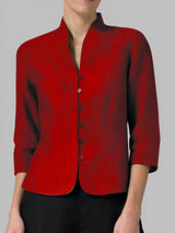 Madeline - Damen-Leinenbluse mit Stehkragen – Rot