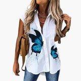 Sommer Top für Damen mit - Schmetterlingsdruck Leicht – Blau