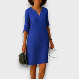 Lisette – Schlichtes Kleid mit V-Ausschnitt – Marineblau