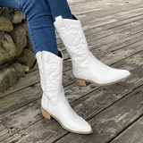 Damen Stiefel | Cowboy Stiefel mit spitzer Zehenform und Absatz – Weiß
