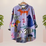 Amber | Trendy Modisches Print Kunst Shirt – Hund Lila