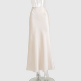 Andrina - Langer Rock aus Satin mit Fishtail-Schnitt – Beige