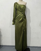 Helena - Elegantes One-Shoulder-Kleid mit Schlitz für Damen – Grün