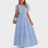 Maura - Sommerliches Maxikleid Mit kurzen Ärmeln – Blau