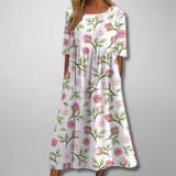 Gail – Florales Damen Maxikleid – Weiß-Rosa